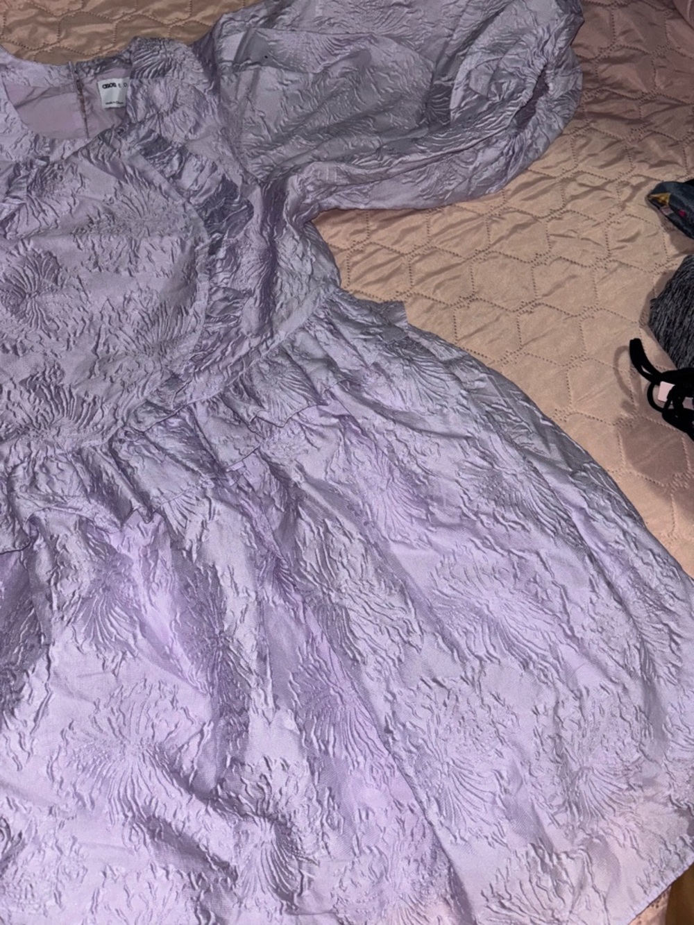 ASOS Lilac Textured Puff-Sleeve Mini Dress - Picture 2 of 6